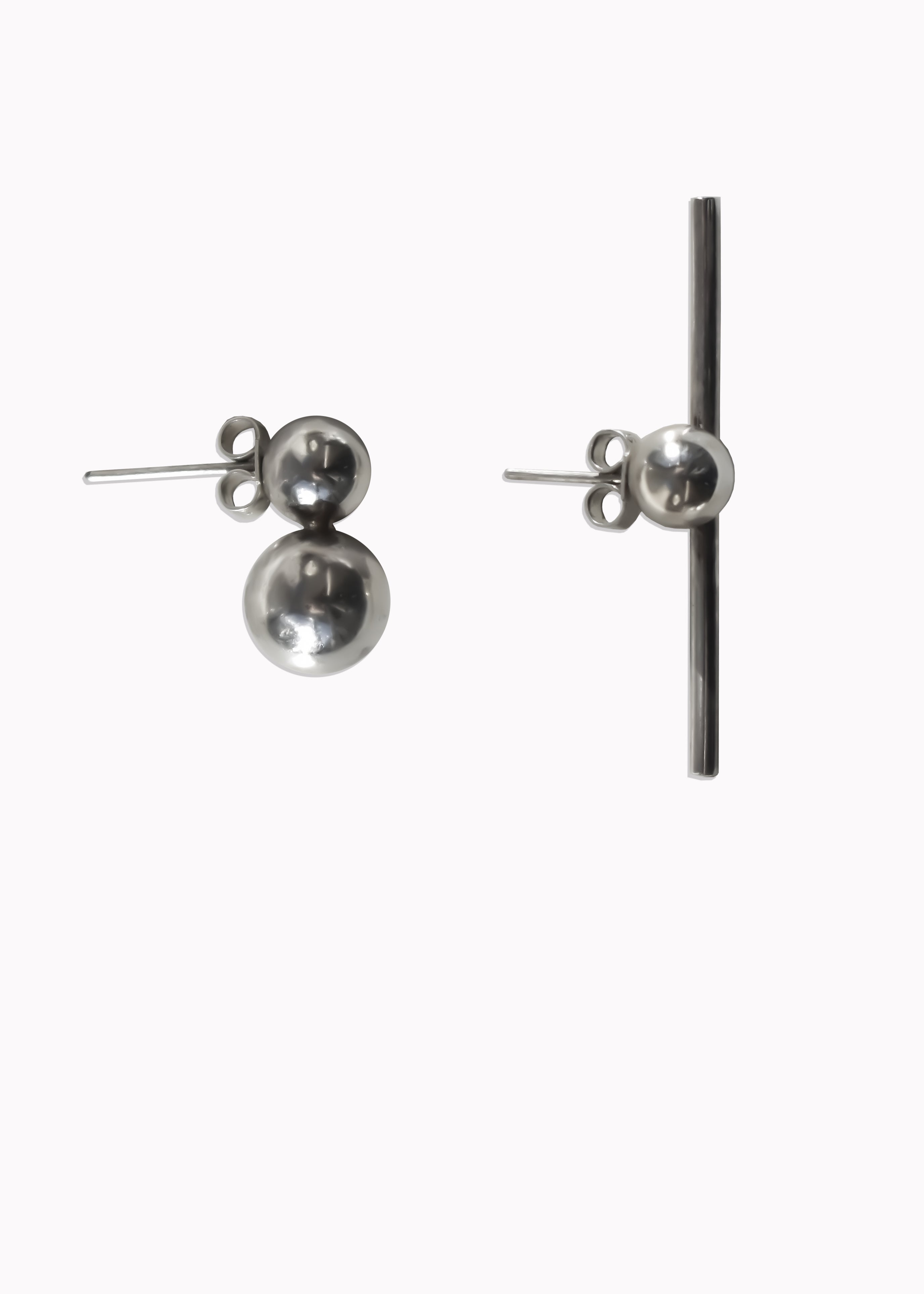 Bobble Asymmetric Earrings Sterling Silver