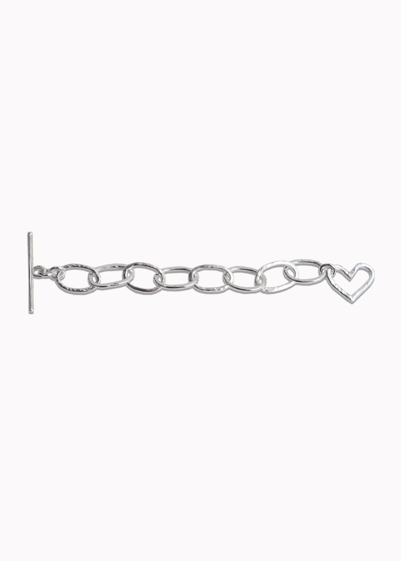Heart Textured Link Bracelet Sterling Silver