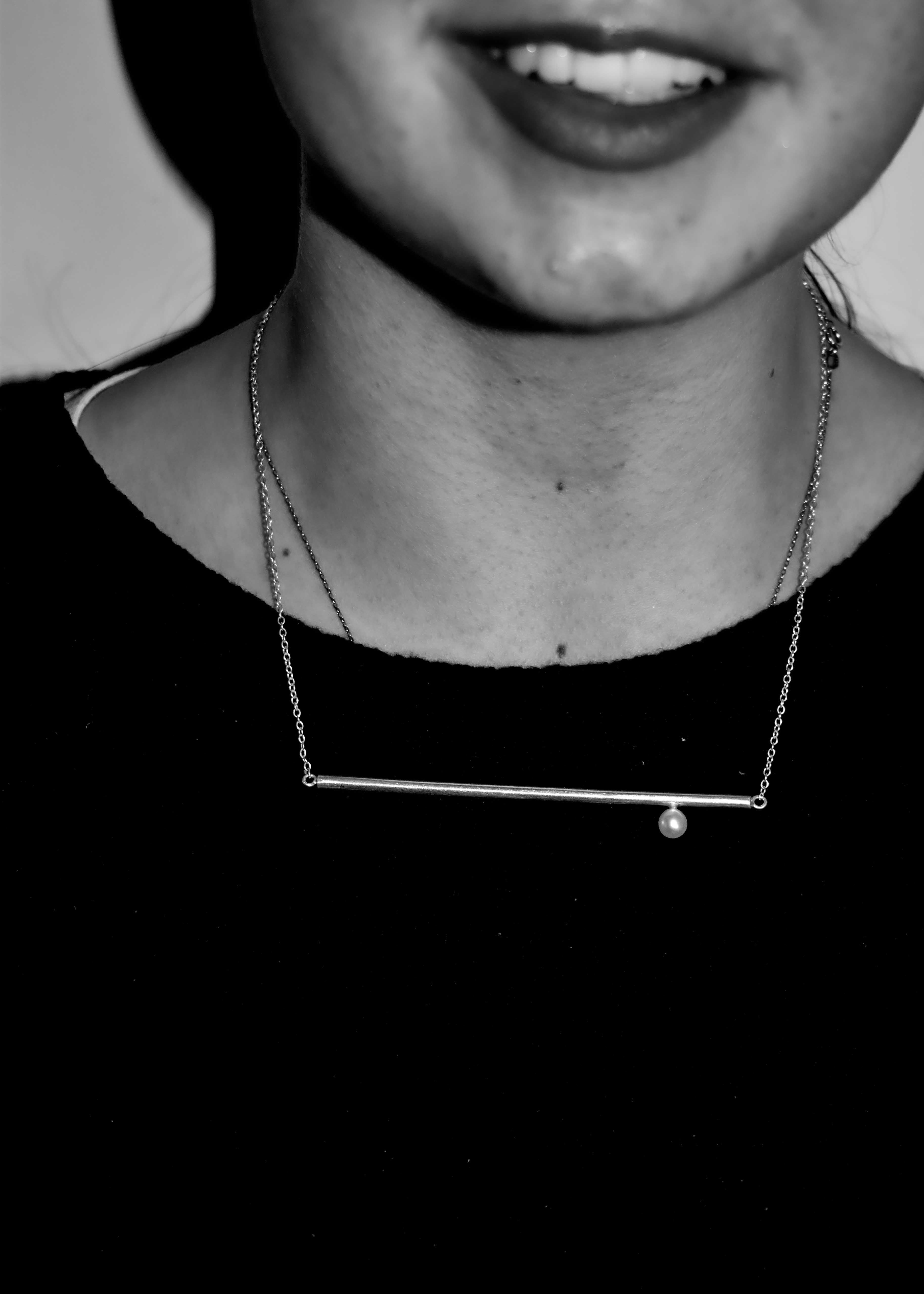 Horizontal Bar Pearl Necklace Sterling Silver