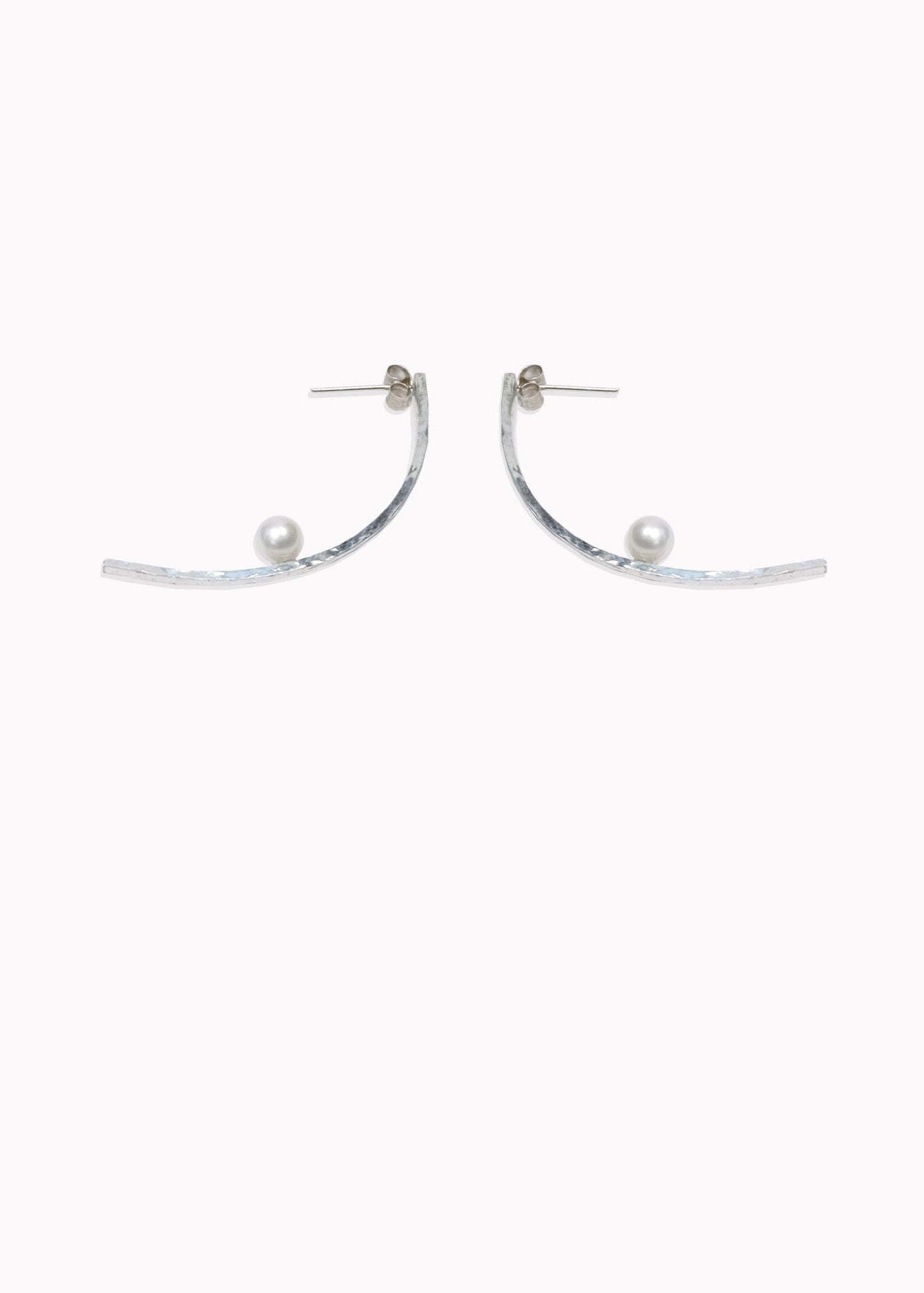 Curved Pearl Textured Earrings Sterling Silver