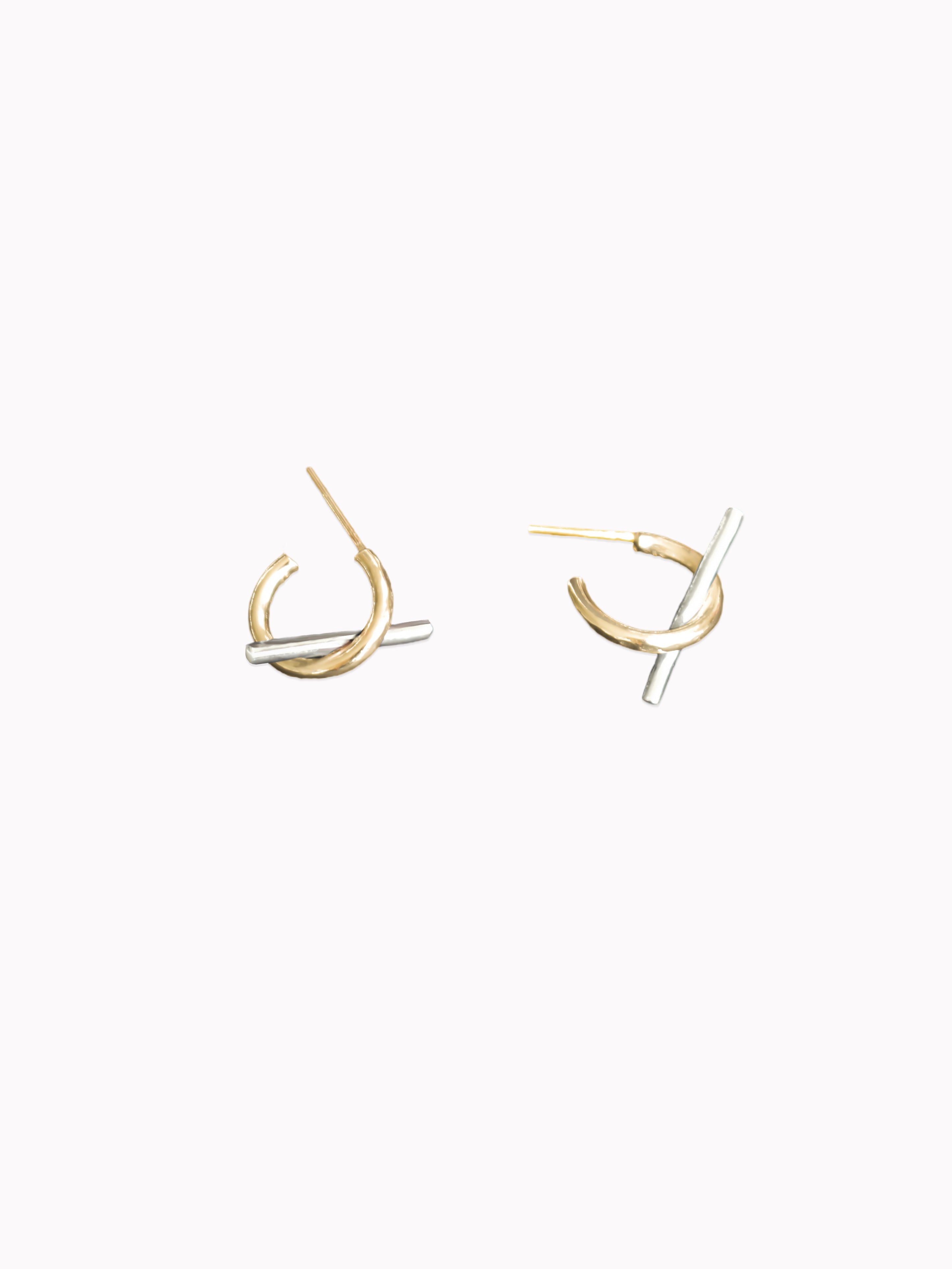 Cross Bar Sterling Silver & 9ct Gold Earrings