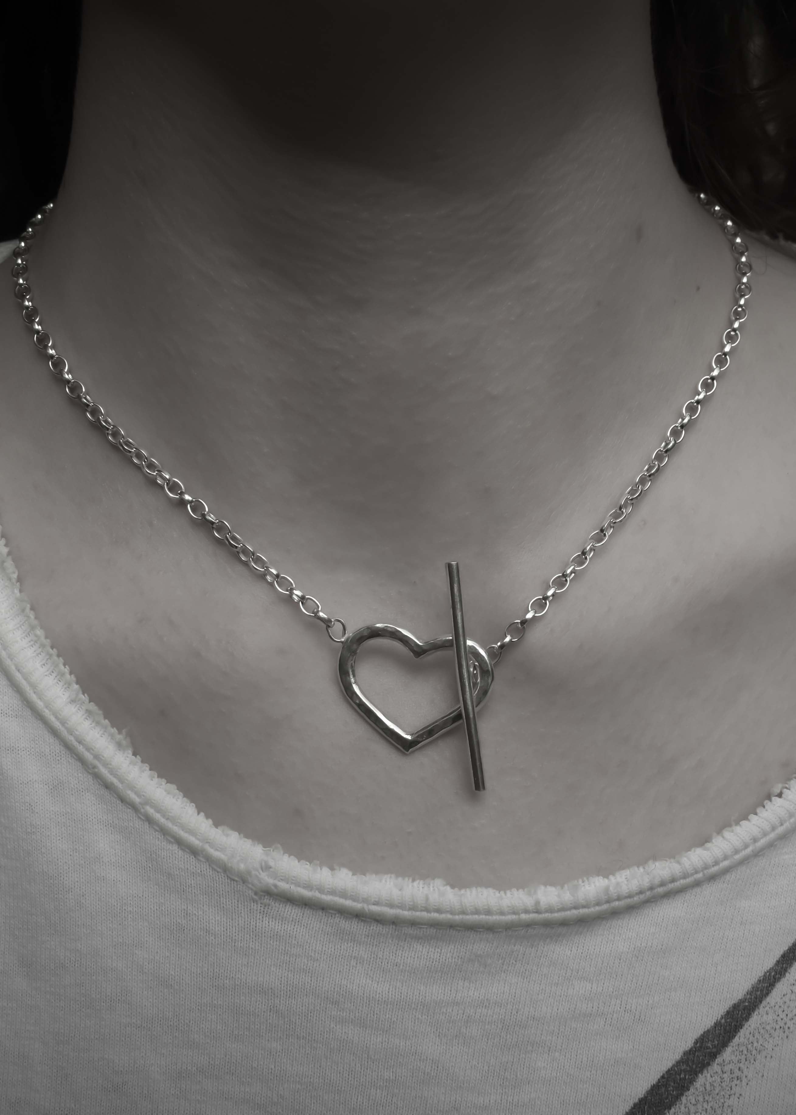 Heart Bar Chain Necklace Sterling Silver