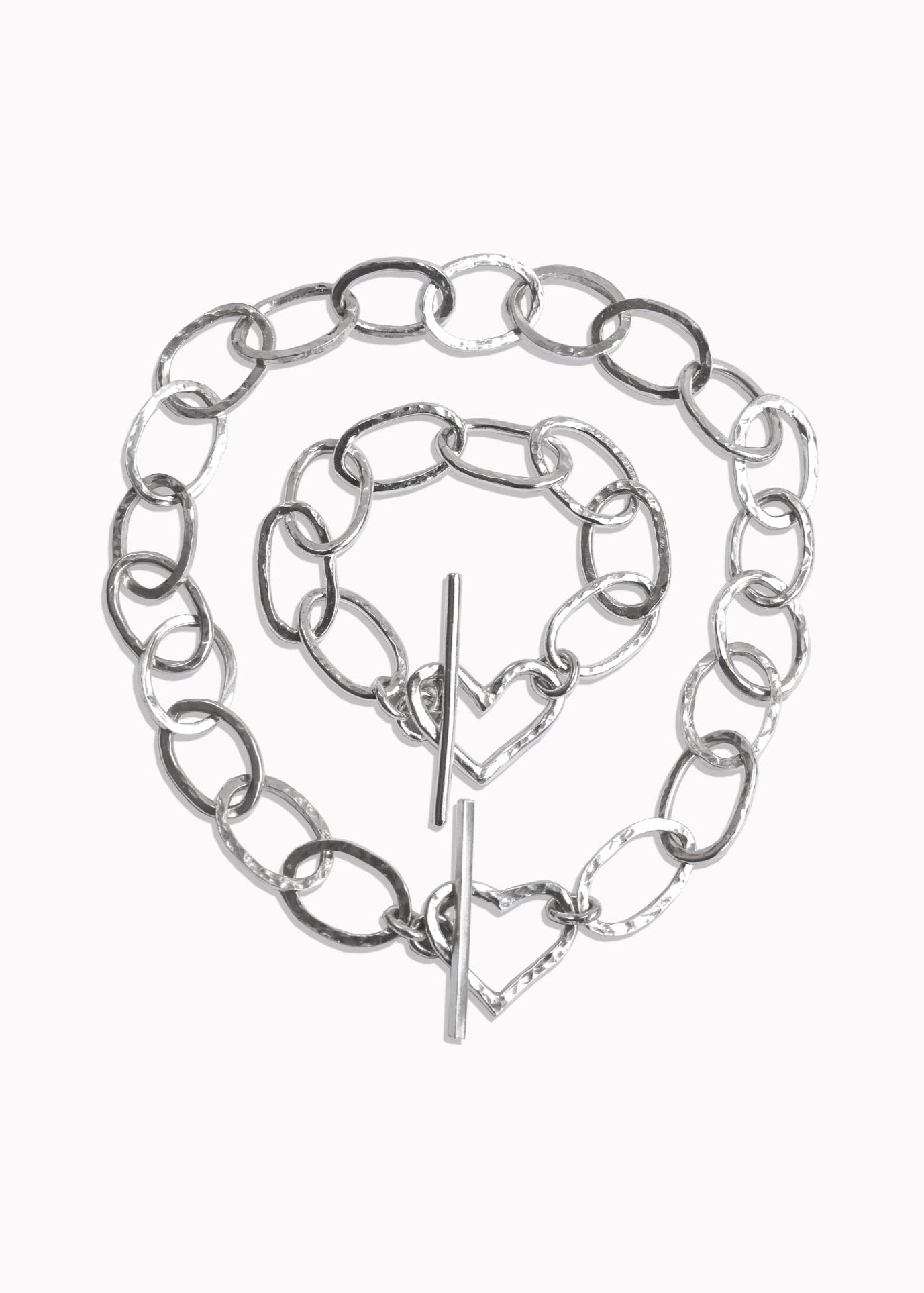 Heart Link T-Bar Necklace Sterling Silver