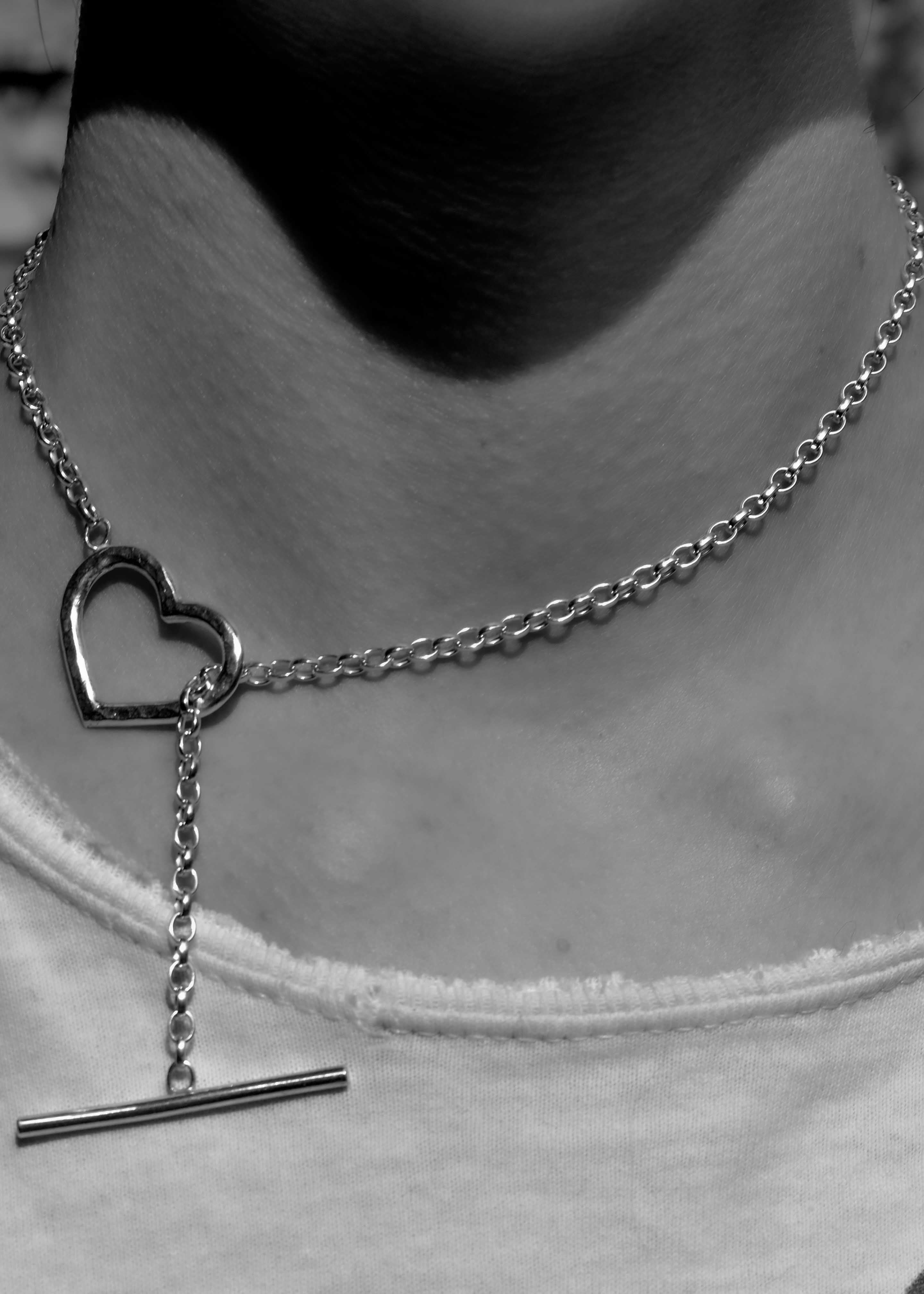 Heart Bar Chain Necklace Sterling Silver
