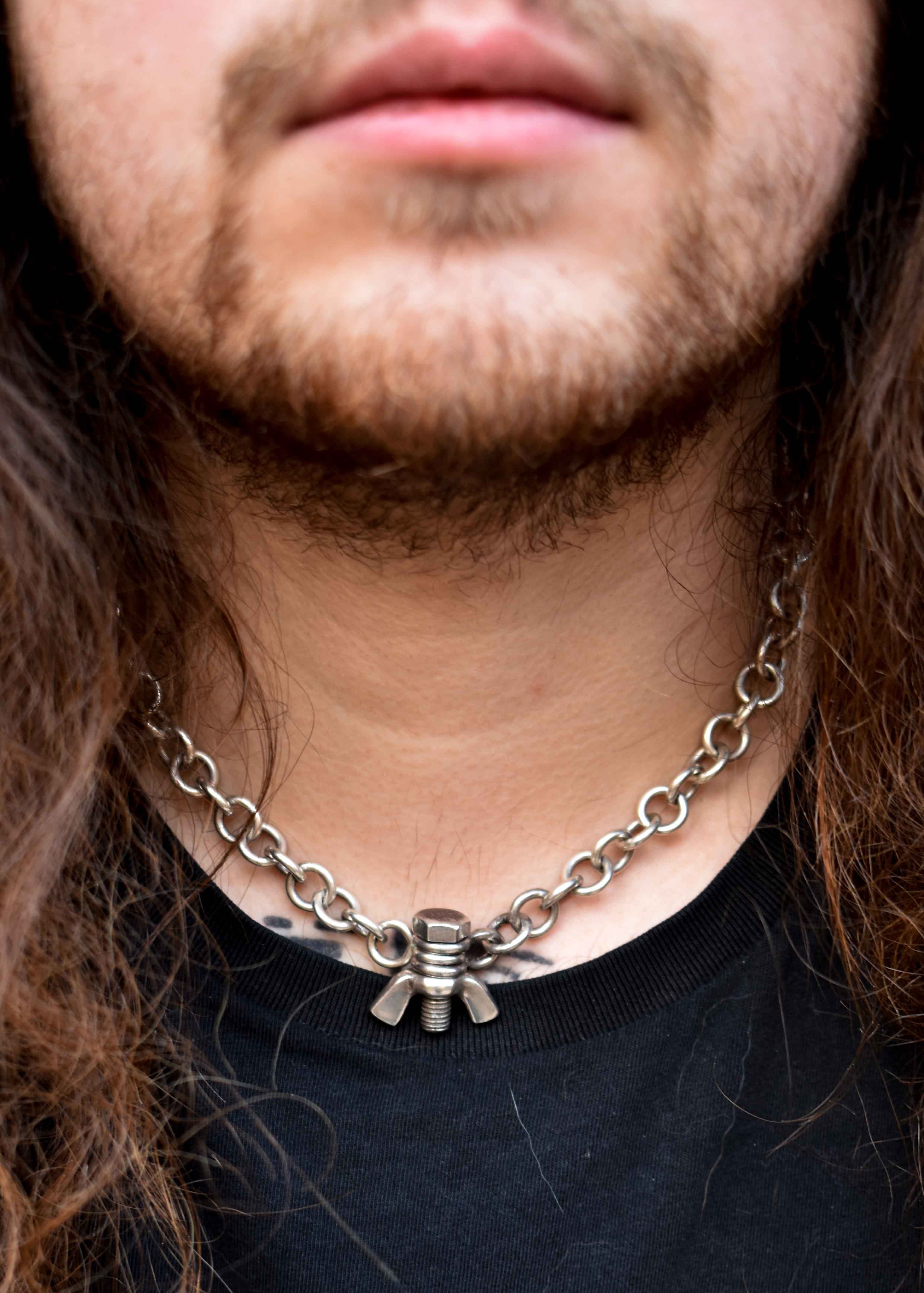 Bolt Chunky Chain Necklace Unpolished Sterling Silver