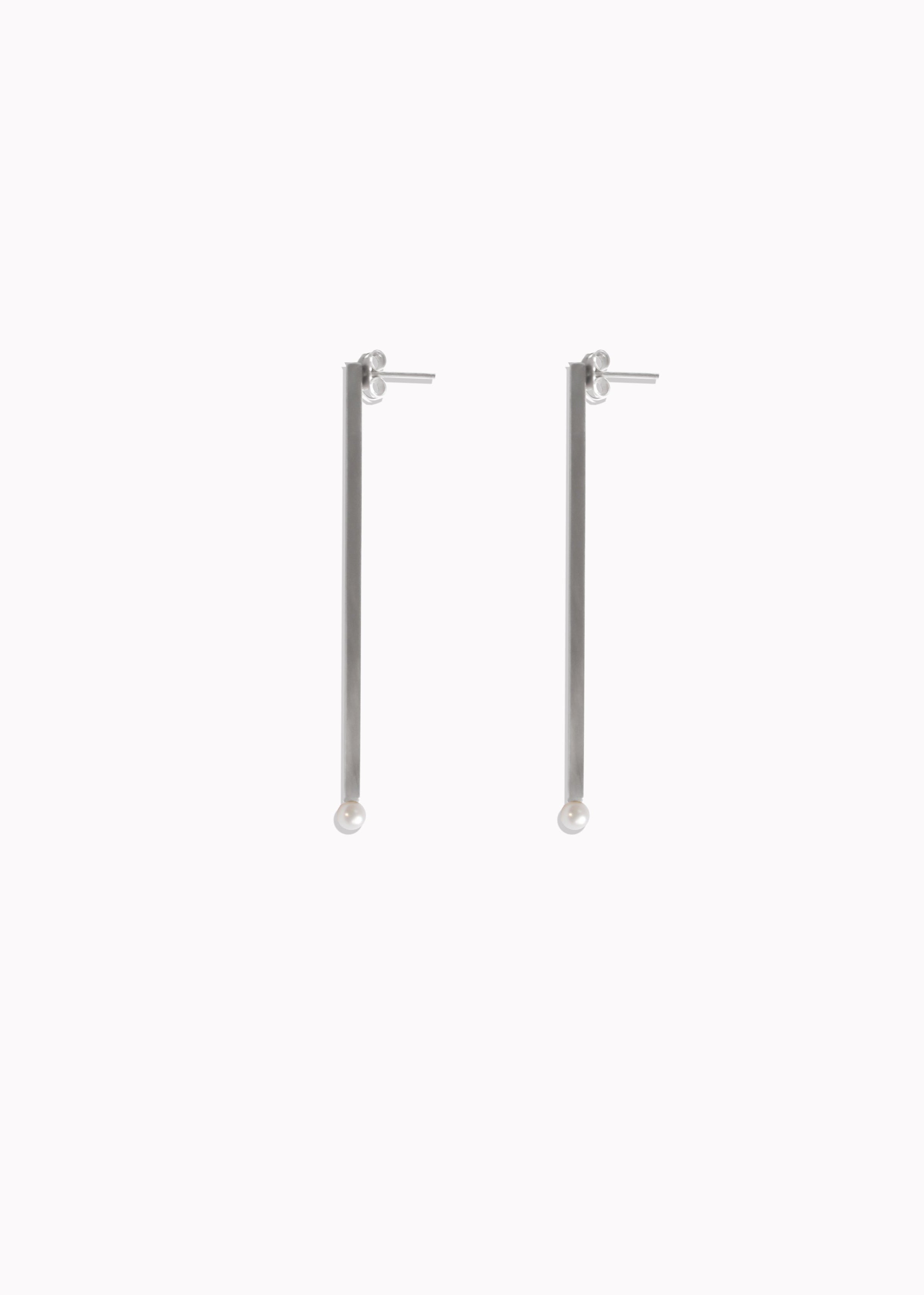 Vertical Bar Pearl Earrings Sterling Silver